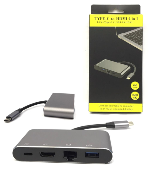 Type C 4-in-1 Hub (LAN + Type C + USB 3.0 + HDMI)